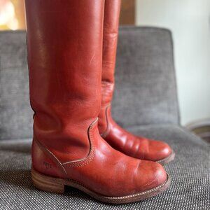 Vintage 1970s Frye 6750 Women Brown Red Leather Boots 7B Made in USA Western
